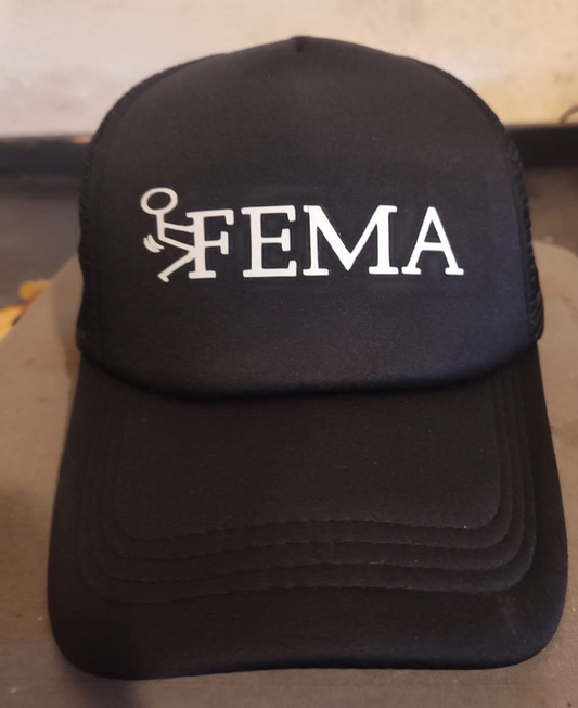 Funny F FEMA snapback trucker hat